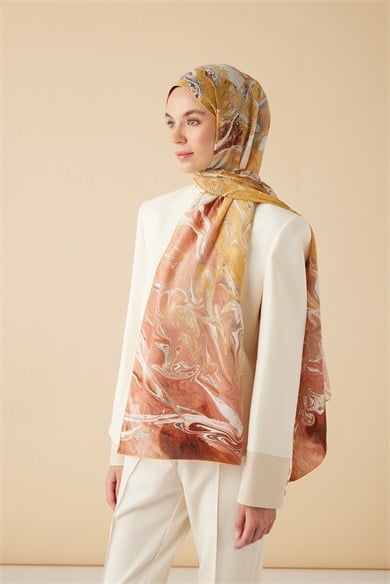 NEFES KREP İPEK ŞAL 70*190 CM - GOLD