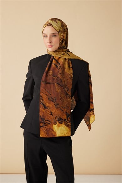 NEFES KREP İPEK ŞAL 70*190 CM - HARDAL