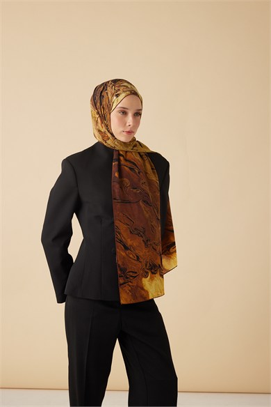 NEFES KREP İPEK ŞAL 70*190 CM - HARDAL