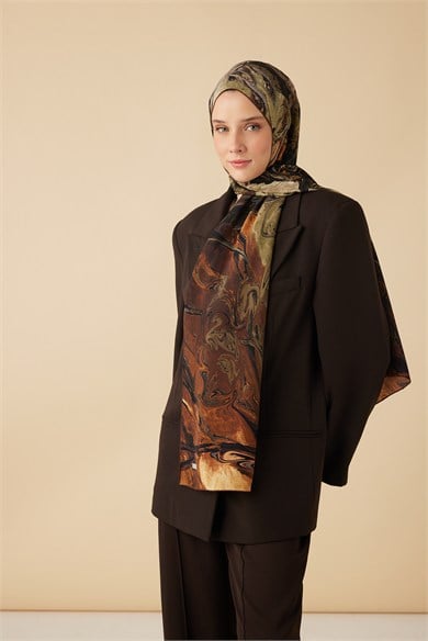 NEFES KREP İPEK ŞAL 70*190 CM - KAHVERENGİ