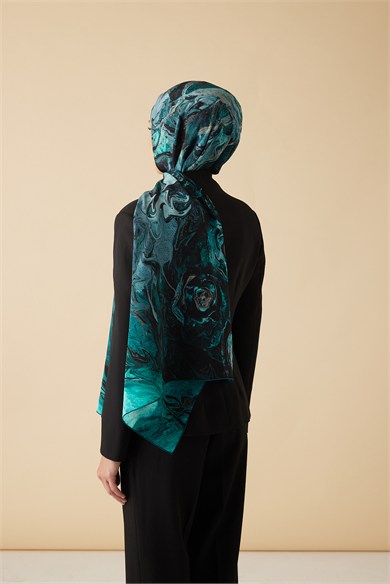 NEFES KREP İPEK ŞAL 70*190 CM - PETROL MAVİSİ