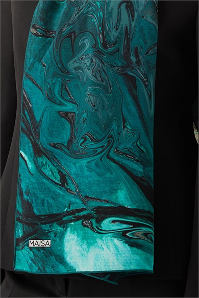 NEFES KREP İPEK ŞAL 70*190 CM - PETROL MAVİSİ