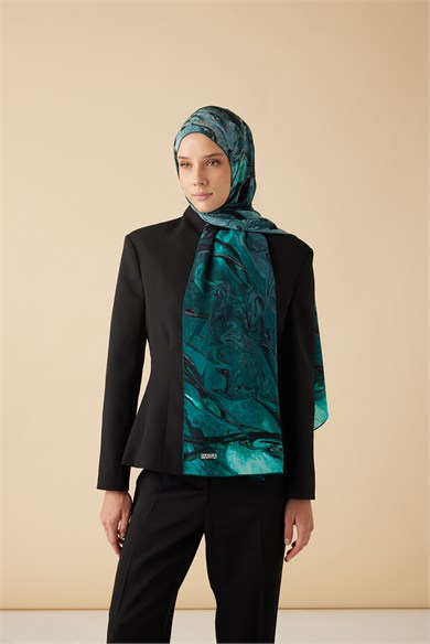 NEFES KREP İPEK ŞAL 70*190 CM - PETROL MAVİSİ