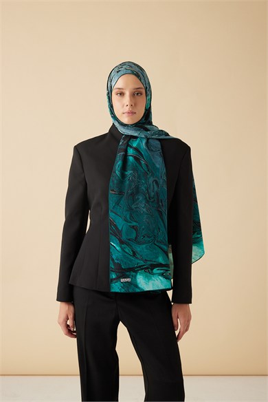 NEFES KREP İPEK ŞAL 70*190 CM - PETROL MAVİSİ