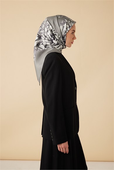 NEŞVE TİVİL İPEK EŞARP 90*90 CM - GRİ