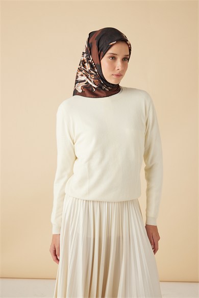 NEŞVE TİVİL İPEK EŞARP 90*90 CM - KAHVERENGİ