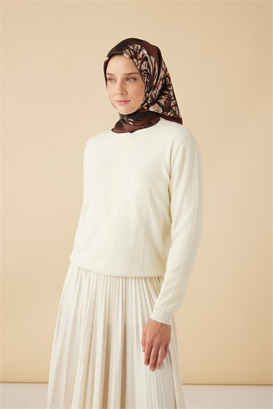 NEŞVE TİVİL İPEK EŞARP 90*90 CM - KAHVERENGİ