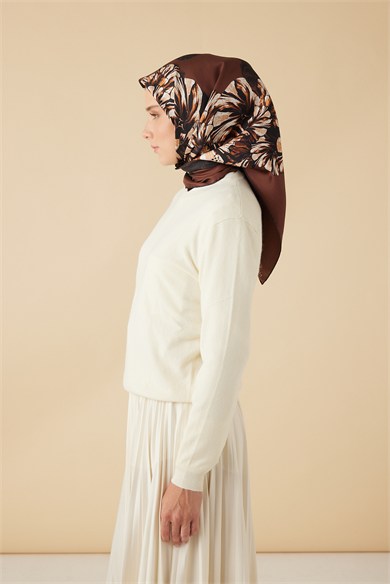 NEŞVE TİVİL İPEK EŞARP 90*90 CM - KAHVERENGİ