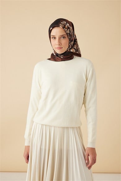 NEŞVE TİVİL İPEK EŞARP 90*90 CM - KAHVERENGİ