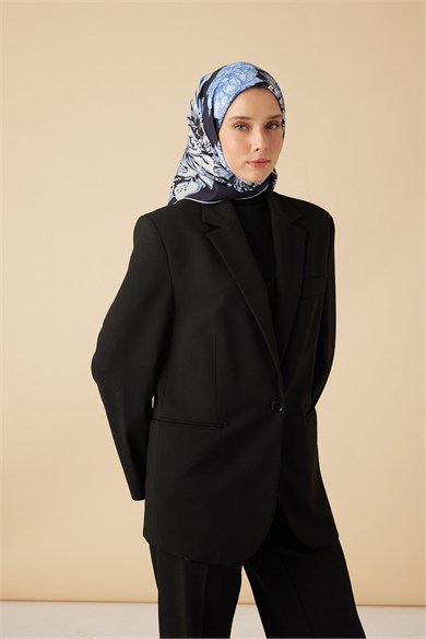 NEŞVE TİVİL İPEK EŞARP 90*90 CM - LACİVERT