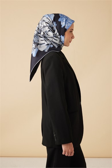 NEŞVE TİVİL İPEK EŞARP 90*90 CM - LACİVERT