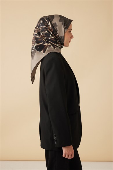 NEŞVE TİVİL İPEK EŞARP 90*90 CM - VİZON