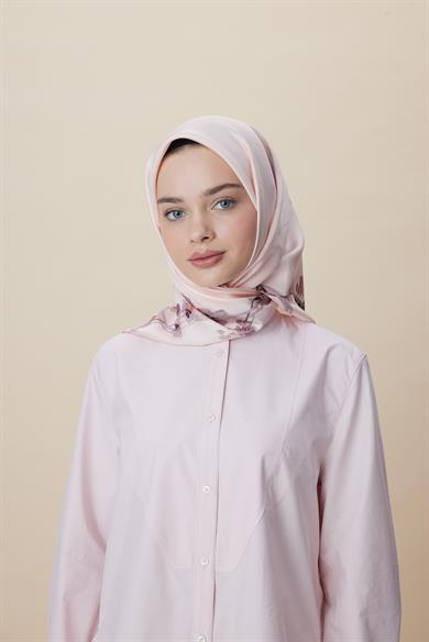 NEVA ÇİFT TARAFLI TİVİL İPEK EŞARP 90*90 CM - PEMBE