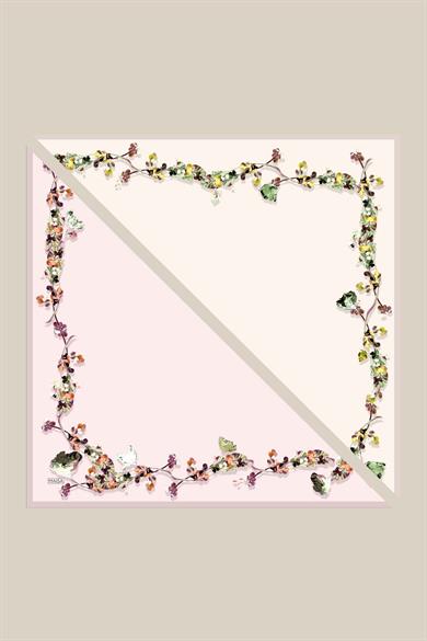 NEVA ÇİFT TARAFLI TİVİL İPEK EŞARP 90*90 CM - KREM PUDRA PEMBE