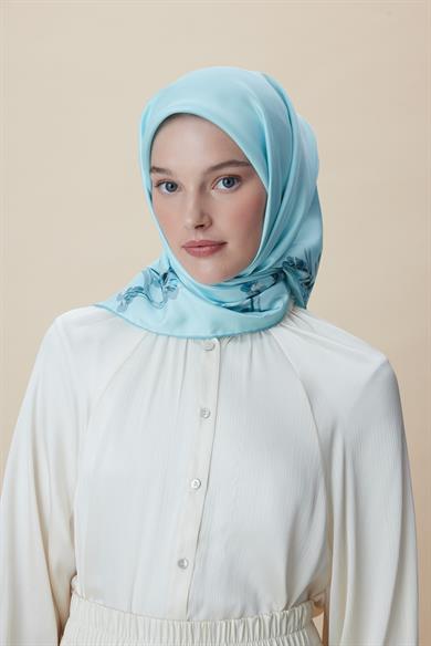 NEVA ÇİFT TARAFLI TİVİL İPEK EŞARP 90*90 CM - AÇIK MAVİ