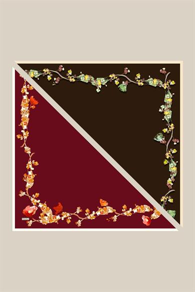 NEVA ÇİFT TARAFLI TİVİL İPEK EŞARP 90*90 CM - BORDO KAHVERENGİ