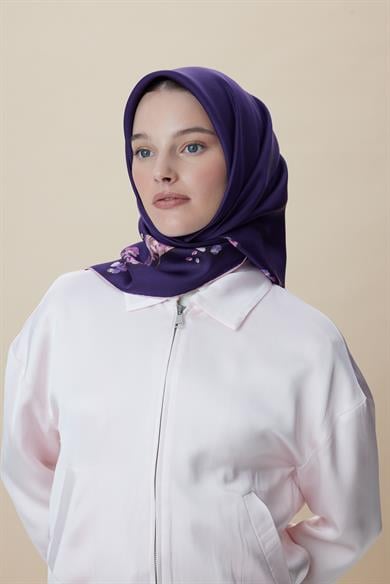 NEVA ÇİFT TARAFLI TİVİL İPEK EŞARP 90*90 CM - MOR