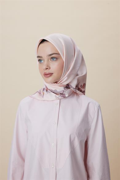NEVA ÇİFT TARAFLI TİVİL İPEK EŞARP 90*90 CM - PEMBE