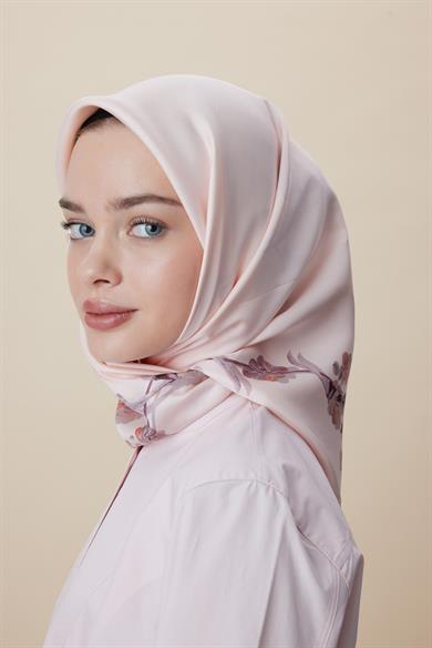NEVA ÇİFT TARAFLI TİVİL İPEK EŞARP 90*90 CM - PEMBE