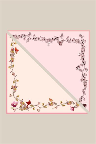 NEVA ÇİFT TARAFLI TİVİL İPEK EŞARP 90*90 CM - PEMBE