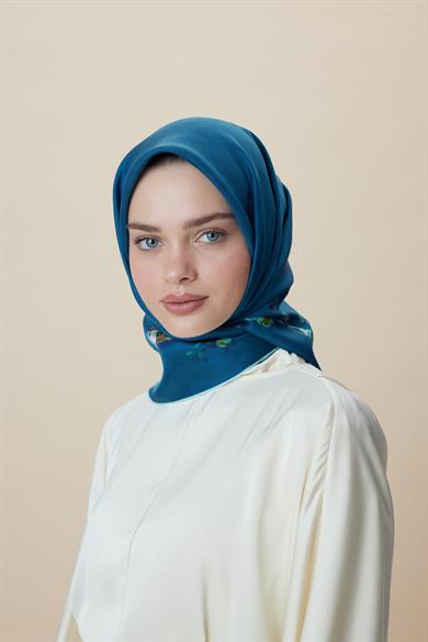 NEVA ÇİFT TARAFLI TİVİL İPEK EŞARP 90*90 CM - LACİVERT MAVİ