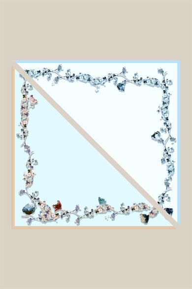 NEVA ÇİFT TARAFLI TİVİL İPEK EŞARP 90*90 CM - AÇIK MAVİ