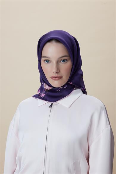 NEVA ÇİFT TARAFLI TİVİL İPEK EŞARP 90*90 CM - MOR