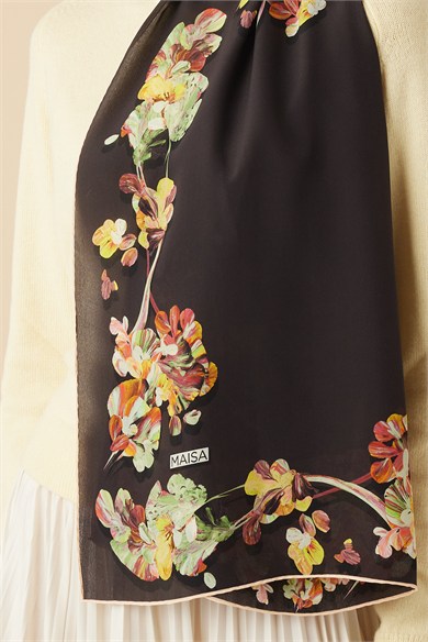 NEVA KREP İPEK ŞAL 70*190 CM - KAHVERENGİ