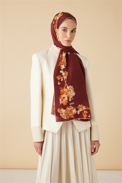 NEVA KREP İPEK ŞAL 70*190 CM - KIRMIZI