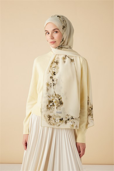 NEVA KREP İPEK ŞAL 70*190 CM - ZEYTİN