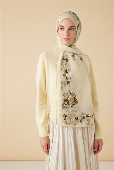 NEVA KREP İPEK ŞAL 70*190 CM - ZEYTİN