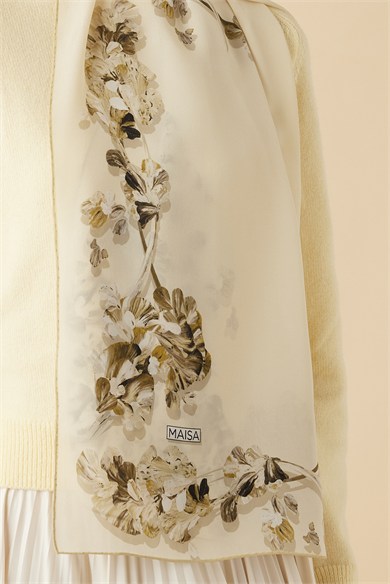 NEVA KREP İPEK ŞAL 70*190 CM - ZEYTİN