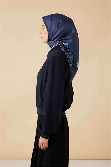 NEVA TİVİL İPEK EŞARP 90*90 CM - LACİVERT