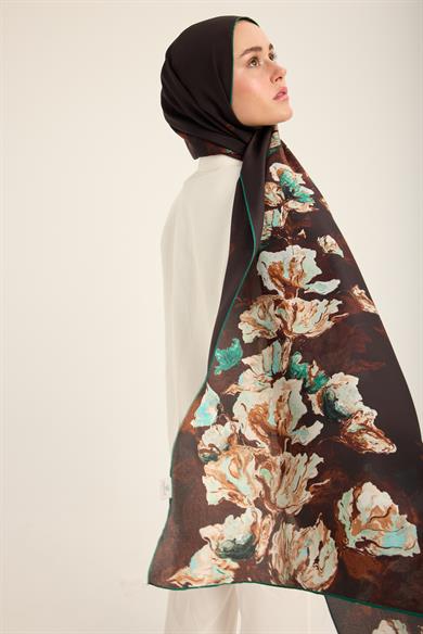 NEVBAHAR KREP İPEK ŞAL 70*190 CM - KAHVERENGİ