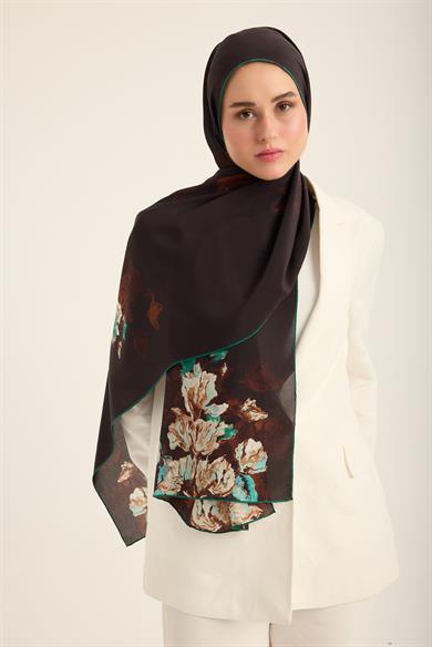 NEVBAHAR KREP İPEK ŞAL 70*190 CM - KAHVERENGİ