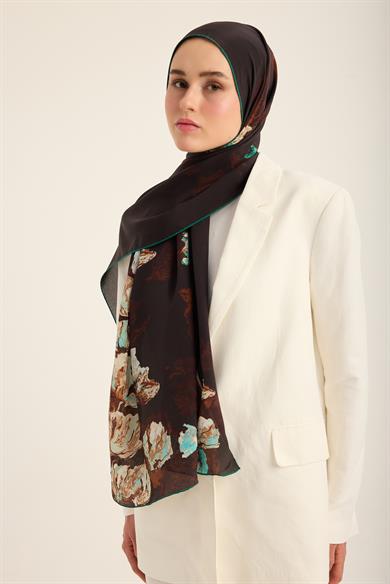 NEVBAHAR KREP İPEK ŞAL 70*190 CM - KAHVERENGİ