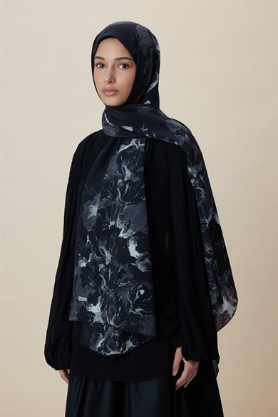 NEVBAHAR KREP İPEK ŞAL 70*190 CM - KOYU GRİ