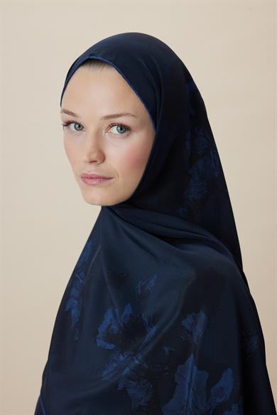 NEVBAHAR KREP İPEK ŞAL 70*190 CM - KOYU LACİVERT