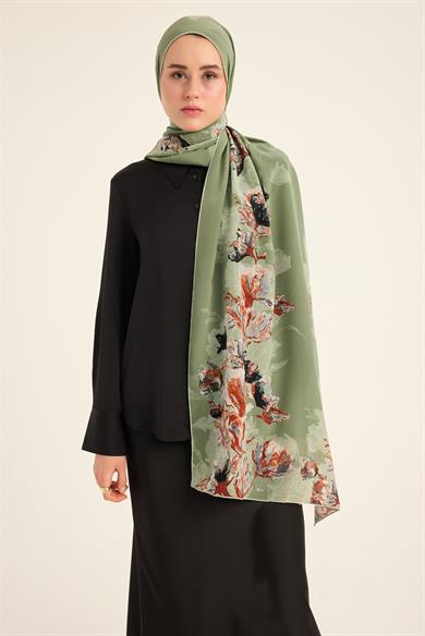 NEVBAHAR KREP İPEK ŞAL 70*190 CM - NİL YEŞİLİ