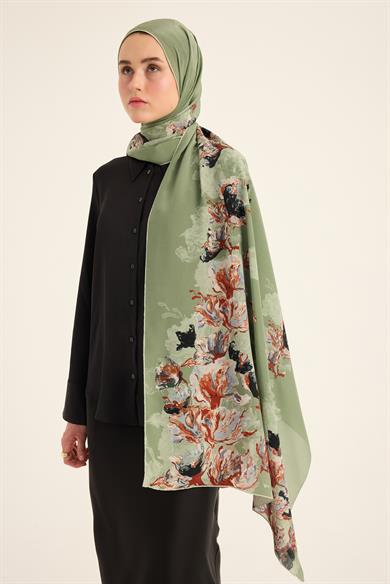 NEVBAHAR KREP İPEK ŞAL 70*190 CM - NİL YEŞİLİ