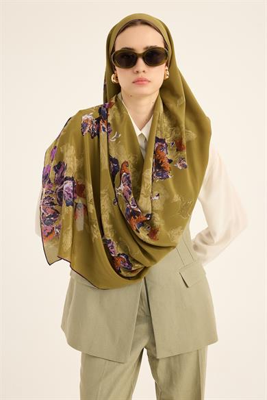 NEVBAHAR KREP İPEK ŞAL 70*190 CM - YEŞİL