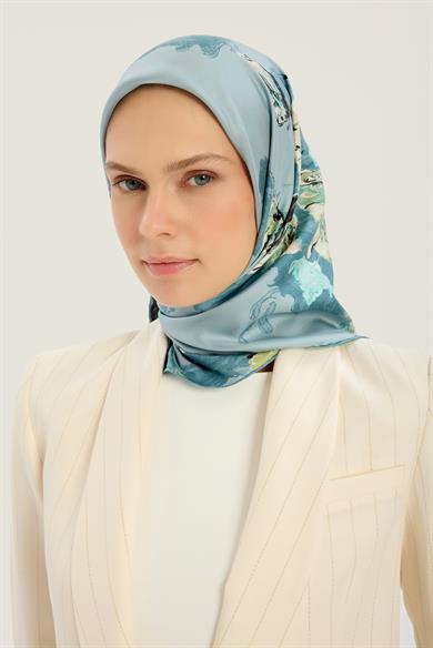 NEVBAHAR TİVİL İPEK EŞARP 90*90 CM - AÇIK MAVİ