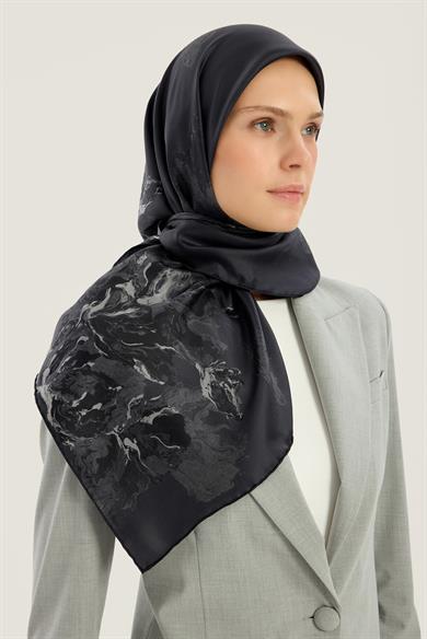 NEVBAHAR TİVİL İPEK EŞARP 90*90 CM - ANTRASİT