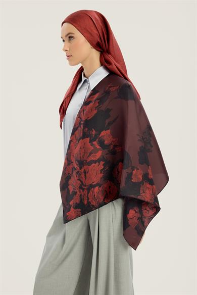 NEVBAHAR TİVİL İPEK EŞARP 90*90 CM - BORDO