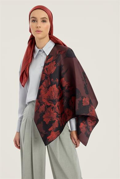 NEVBAHAR TİVİL İPEK EŞARP 90*90 CM - BORDO