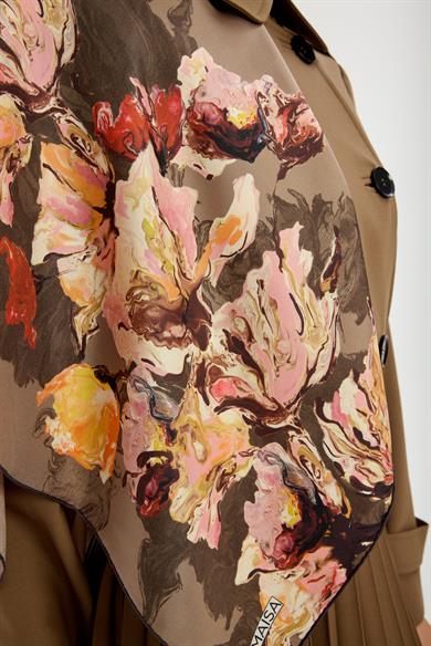 NEVBAHAR TİVİL İPEK EŞARP 90*90 CM - CAMEL