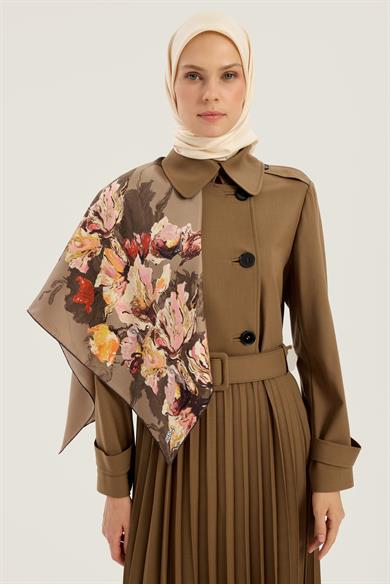 NEVBAHAR TİVİL İPEK EŞARP 90*90 CM - CAMEL