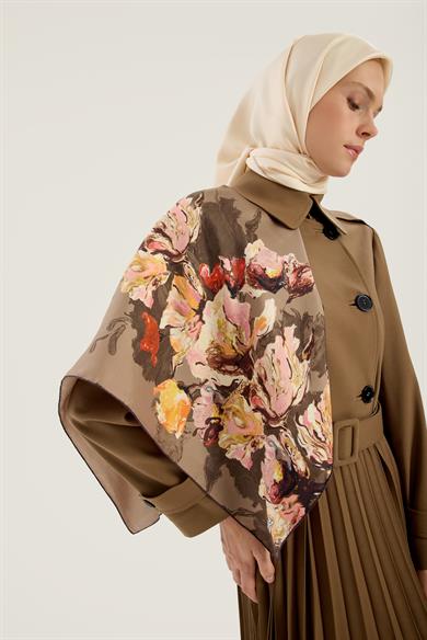 NEVBAHAR TİVİL İPEK EŞARP 90*90 CM - CAMEL