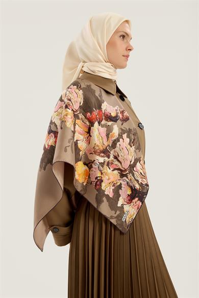 NEVBAHAR TİVİL İPEK EŞARP 90*90 CM - CAMEL