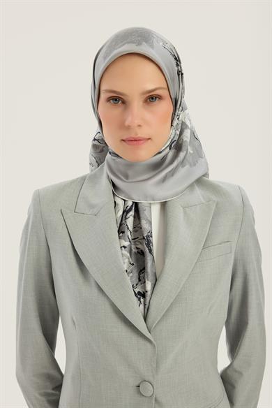 NEVBAHAR TİVİL İPEK EŞARP 90*90 CM - GRİ